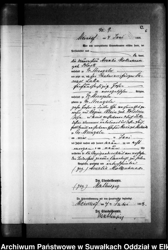 image.from.unit.number "Sterbe-Neben-Register des Preussischen Standes-Amtes Gr. Strengeln Kreis Angerburg"