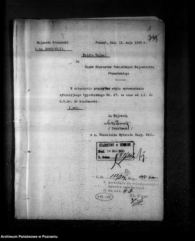 Obraz 5 z jednostki "Sprawozdania sytuacyjne tygodniowe za czas od 1 maja do 30 maja 1930 r. oraz akcja przedwyborcza"