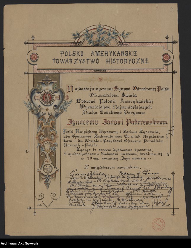 image.from.unit.number "Dyplomy nadania orderów i odznaczeń, m.in. "Legii Honorowej", dyplom Polsko-Amerykańskiego Towarzystwa Historycznego"