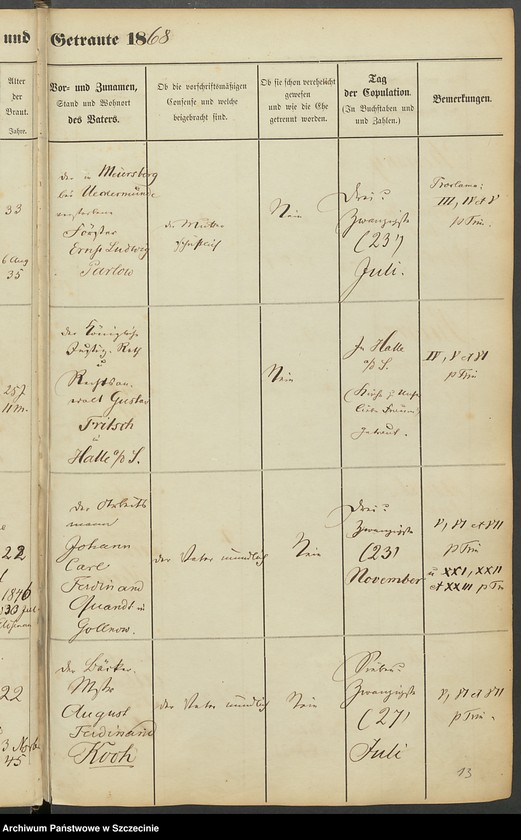 image.from.unit.number "Register der in der Stadt Gollnow Aufgebotenen und Getrauten."