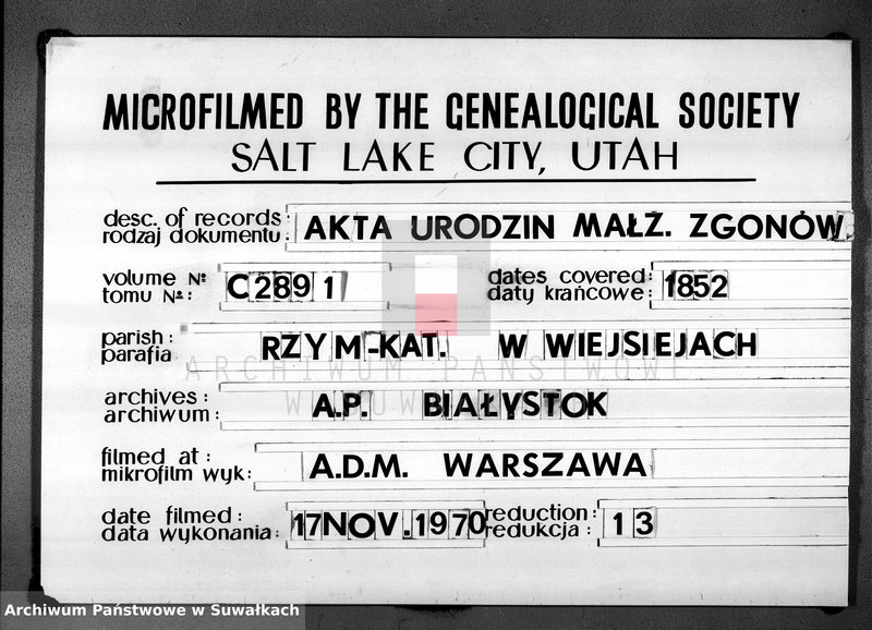 image.from.unit.number "Duplikat parafii wieysieyskiey z roku 1852"