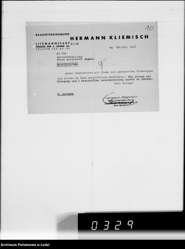 Obraz 14 z jednostki "Fa.Kliemisch.Werkhalle & Baluter-Schlahthof [rachunki za dostawy towarów dla Getta]"