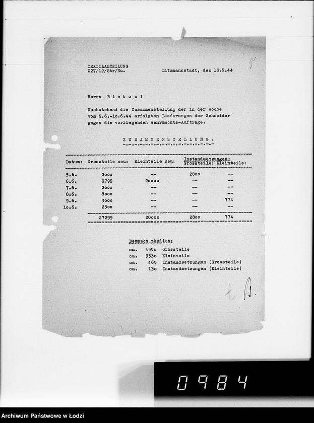 Obraz 9 z jednostki "Aufstellung laufender Aufträge und der Arbeitsressort"