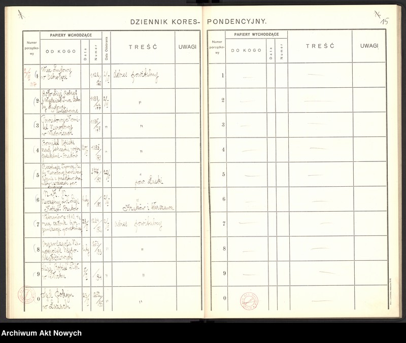 image.from.unit.number "Dziennik korespondencji przychodzącej i wychodzącej, t. I"