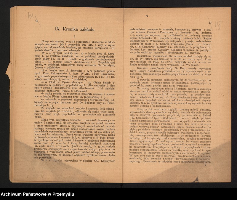 image.from.unit.number "Sprawozdanie C.K. Dyrekcji Akademii Handlowej za rok szkolny 1918"