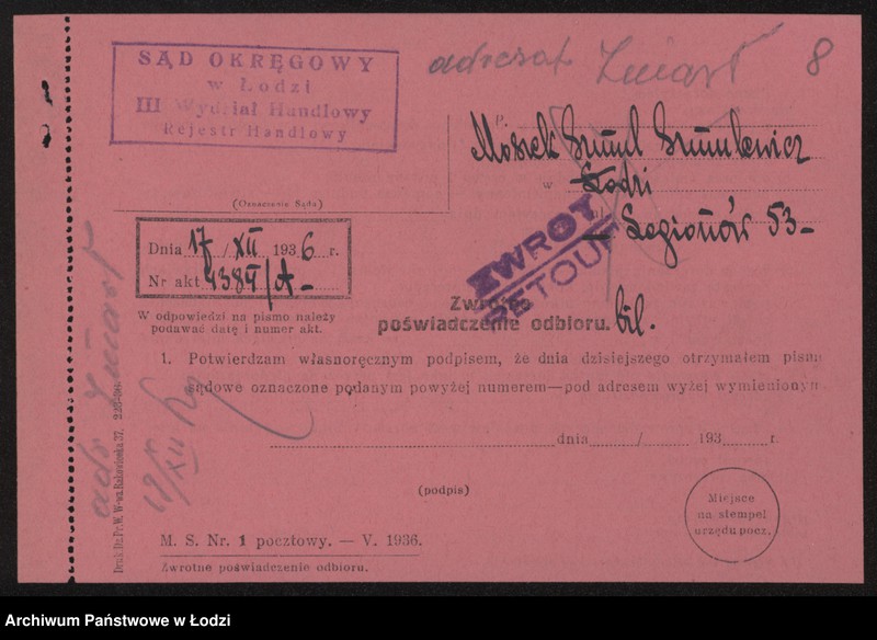 Obraz 10 z jednostki "Szmul Moszek Szmulewicz- handel odpadkami"