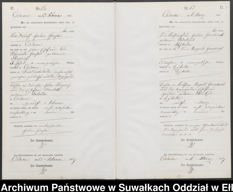 image.from.unit.number "Sterbe-Neben-Register des Preussischen Standes-Amtes [Orlowen] Kreis [Loetzen] für das Jahr 1887"