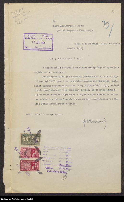 Obraz 7 z jednostki "Simsio Poznański, Joel Poznański- wyrób i sprzedaż towarów włókienniczych"