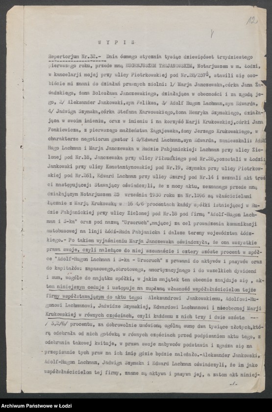 Obraz 14 z jednostki "Adolf Hugon Lachman i S-ka- komunikacja autobusowa Łódź- Ruda Pabianicka"