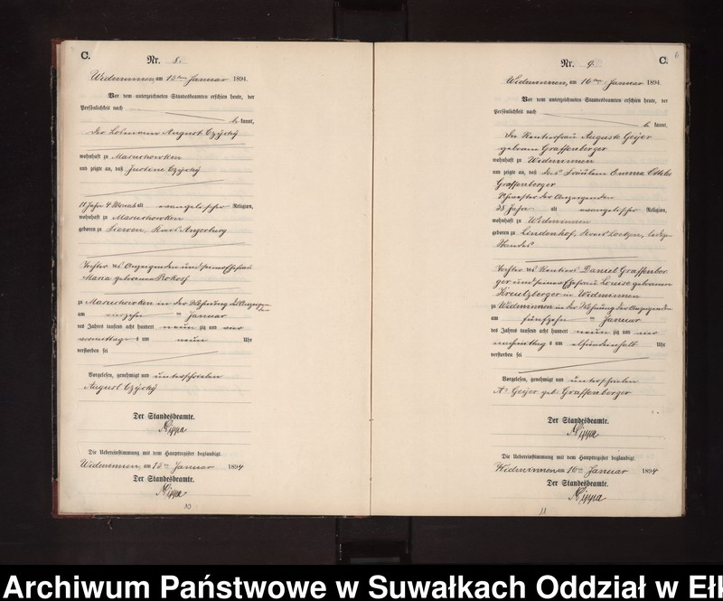 Obraz 9 z jednostki "Sterbe-Neben-Register des Preussischen Standes-Amtes Widminnen Kreis Loetzen"