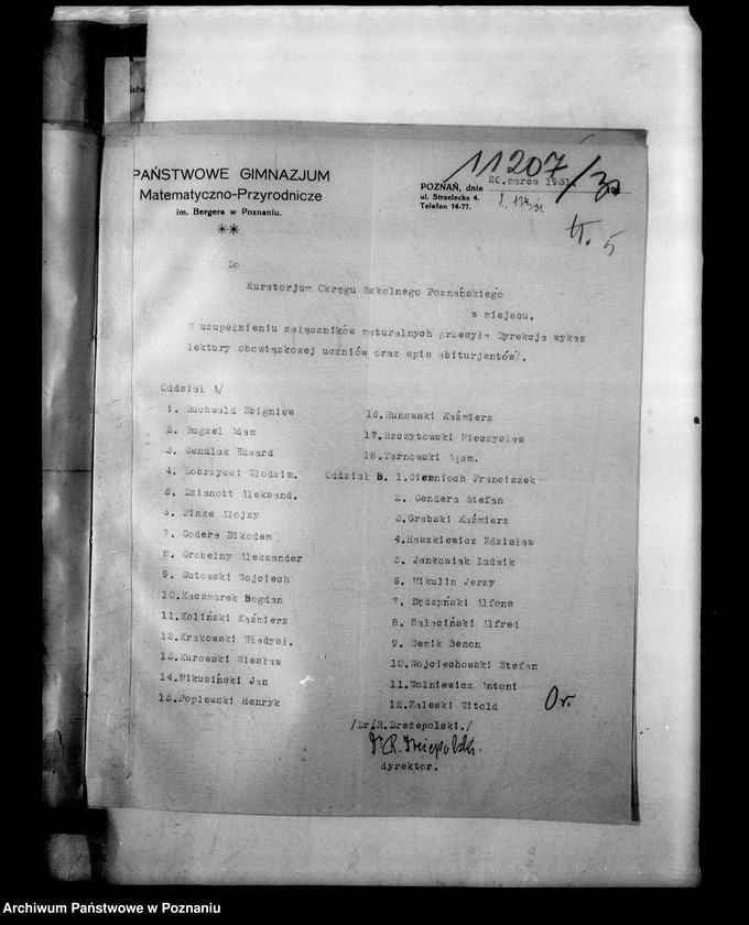 Obraz 9 z jednostki "Państwowe Gimnazjum imienia Bergera- Poznań [protokół egzaminu eksternistów i spisy abiturientów]"