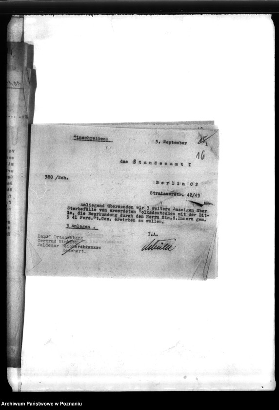 Obraz 20 z jednostki "Schriftwechsel mit Berlin- z Urzędu Stanu Cywilnego i Min. Spraw Wewnętrznych - w sprawie wystawienia świadectw zgonu"