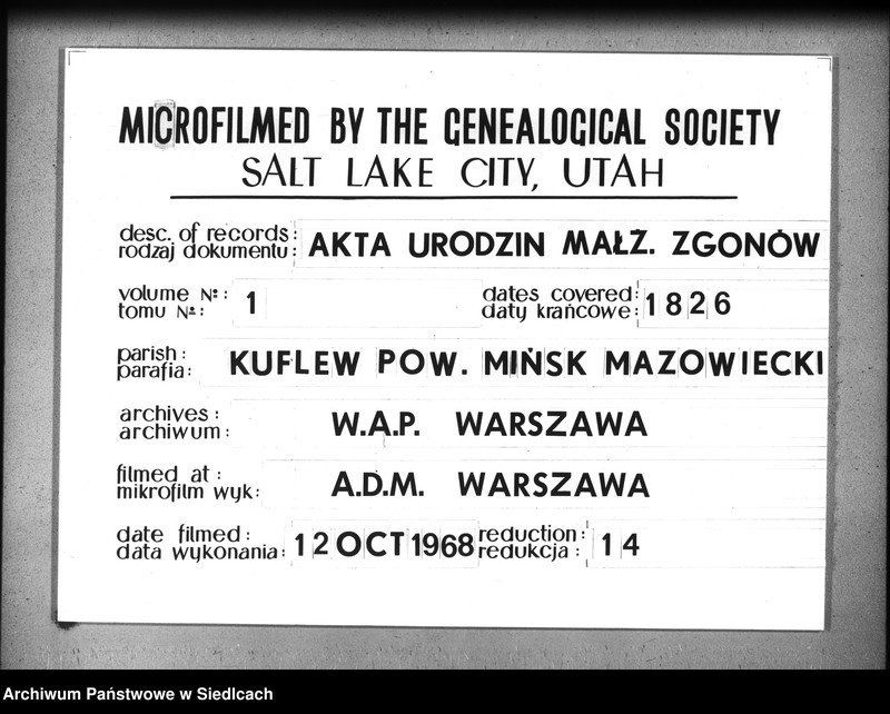 image.from.team "Akta stanu cywilnego parafii rzymskokatolickiej w Kuflewie powiat Mińsk Mazowiecki"