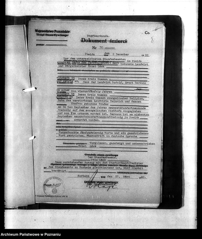 Obraz 12 z jednostki "Kreis Gnesen (Gniezno). Wykazy miejscowych Niemców, którzy zginęli w 1939 roku"