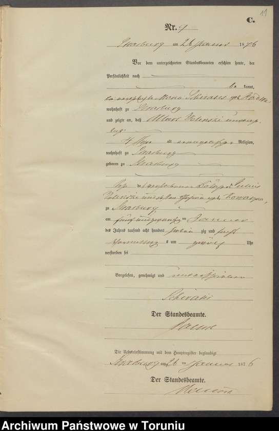 image.from.unit.number "Sterbe-Neben-Register Stadt Strasburg [Brodnica-Miasto] für das Jahr 1876"