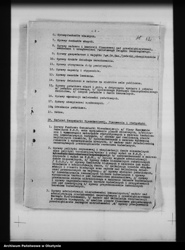Obraz 15 z jednostki "Szczegółowy podział czynności i rzeczowy podział akt oddz. samorządowych i U. W."