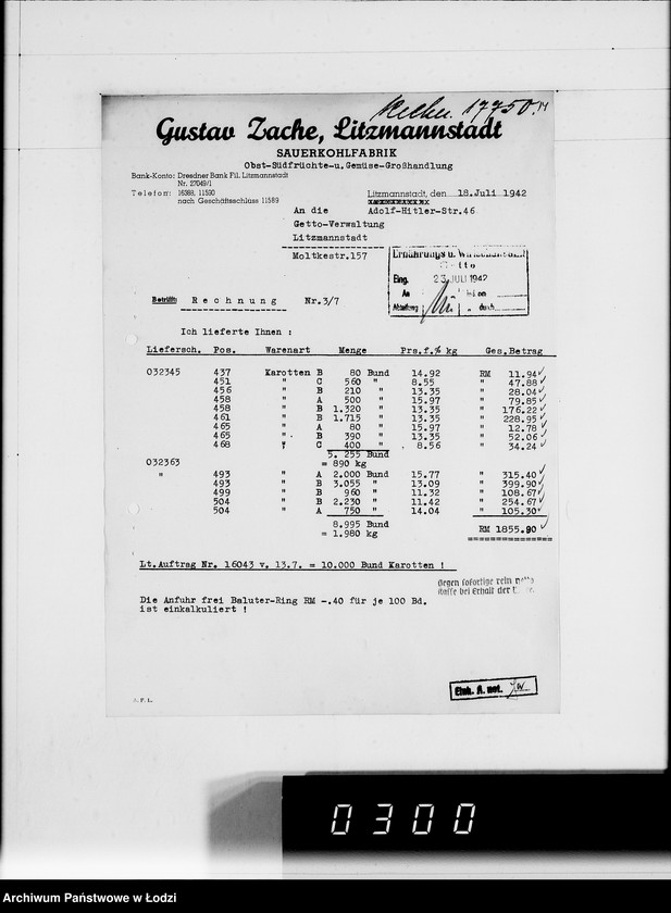 Obraz 18 z jednostki "G. Sache. Rechnungen [za dostawy towarów dla Getta]"