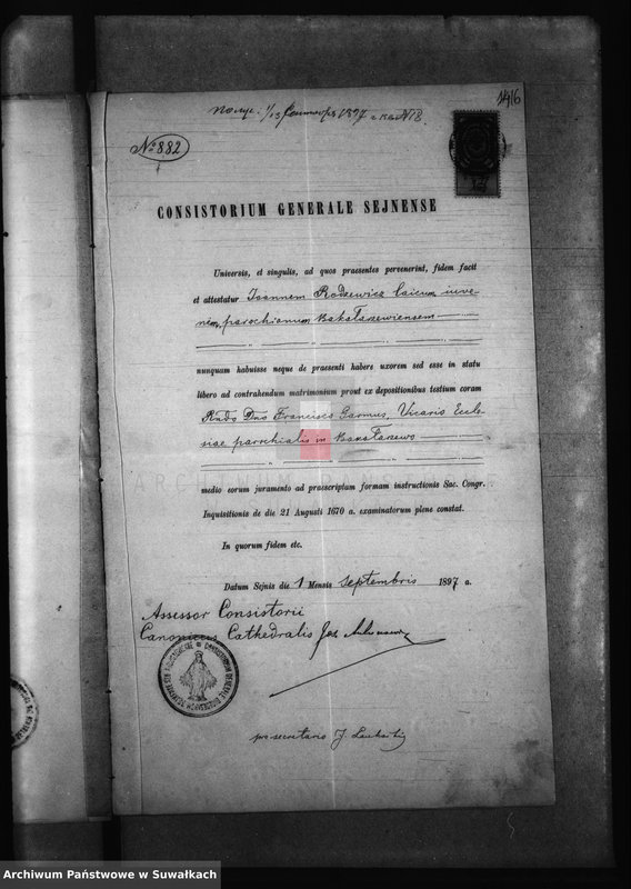 image.from.unit.number "Dokumenty k Aktam o brakosočetanij za 1897 god Bakalarževskogo rimsko- katoličeskogo prichoda"
