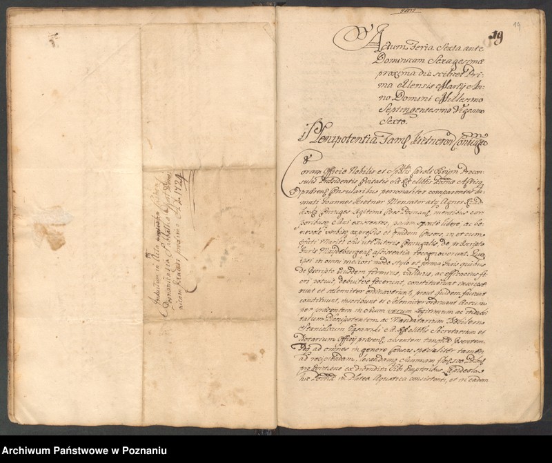 Obraz 19 z jednostki "Liber actorum officii consularis civitatis Posnaniae sub notariatu Stanislai Gąsawski SR.Mtis secretari, officii praesentis notarii necnon vicenotarii Bernardi Stefanowicz iureconsultis Posnaniensis."