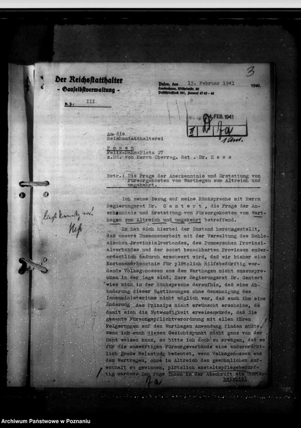 Obraz 7 z jednostki "Fürsorgerechtliche Beziehungen zu Fürsorgeträgern ausserhalb des Warthegaues"