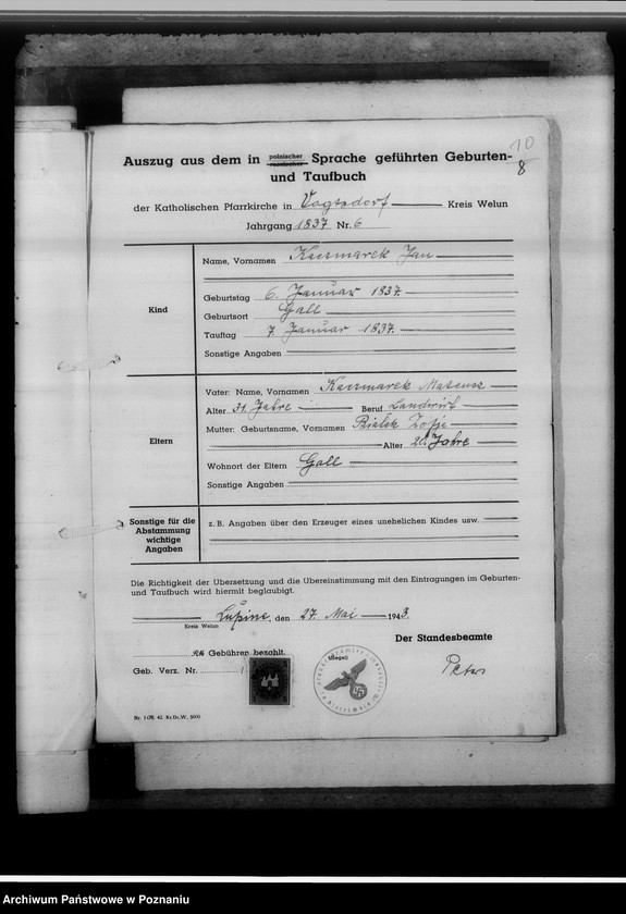 Obraz 14 z jednostki "[Uwierzytelnione odpisy z ksiąg kościelnych i urzędów stanu cywilnego]"