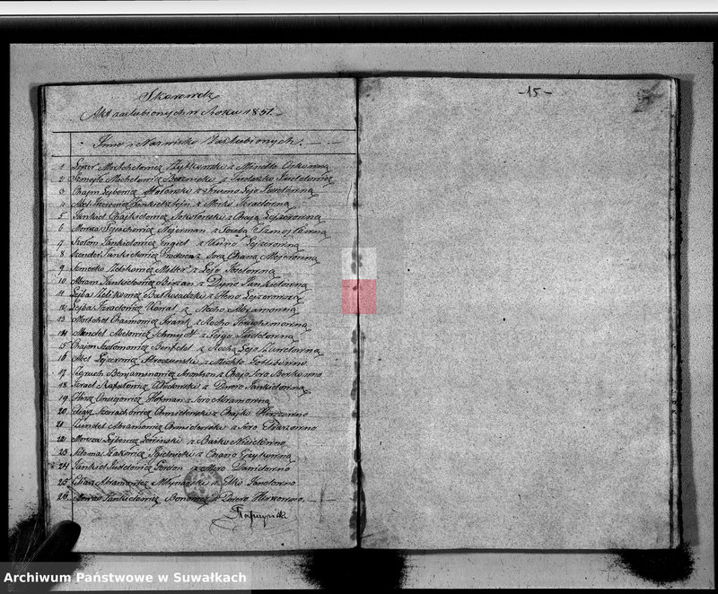image.from.unit.number "Duplikat Zaślubionych, Urodzonych i Zmarłych Okręgu Wiejsieje Wyznania Mojżeszowego Rok 1851"