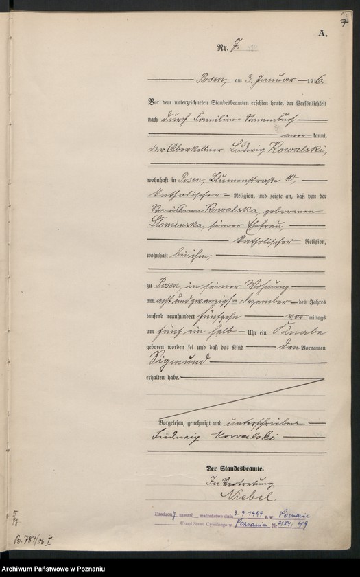 Obraz 9 z jednostki "Księga miejscowa urodzeń tom I [Rejestr główny urodzeń]"