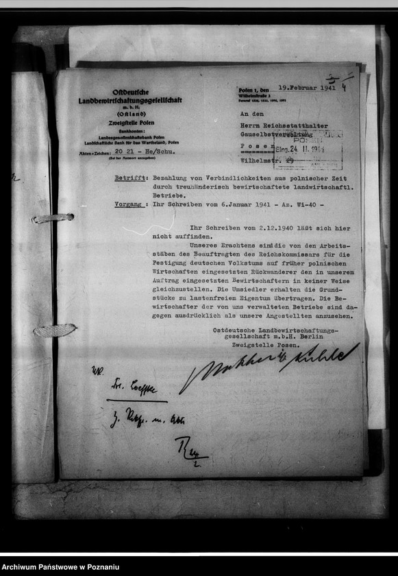 Obraz 8 z jednostki "Forderung gegen den Reichskommisar für die Fertigung deutschen Volkstums [Grundstück Schönfelde, Kreis Gnesen Bl. Nr.32]."