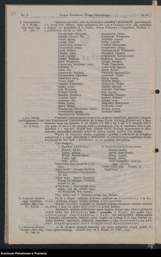 Obraz 15 z jednostki "/Rozkazy Dowództwa Okręgu Generalnego w Poznaniu/, nr 1-6."