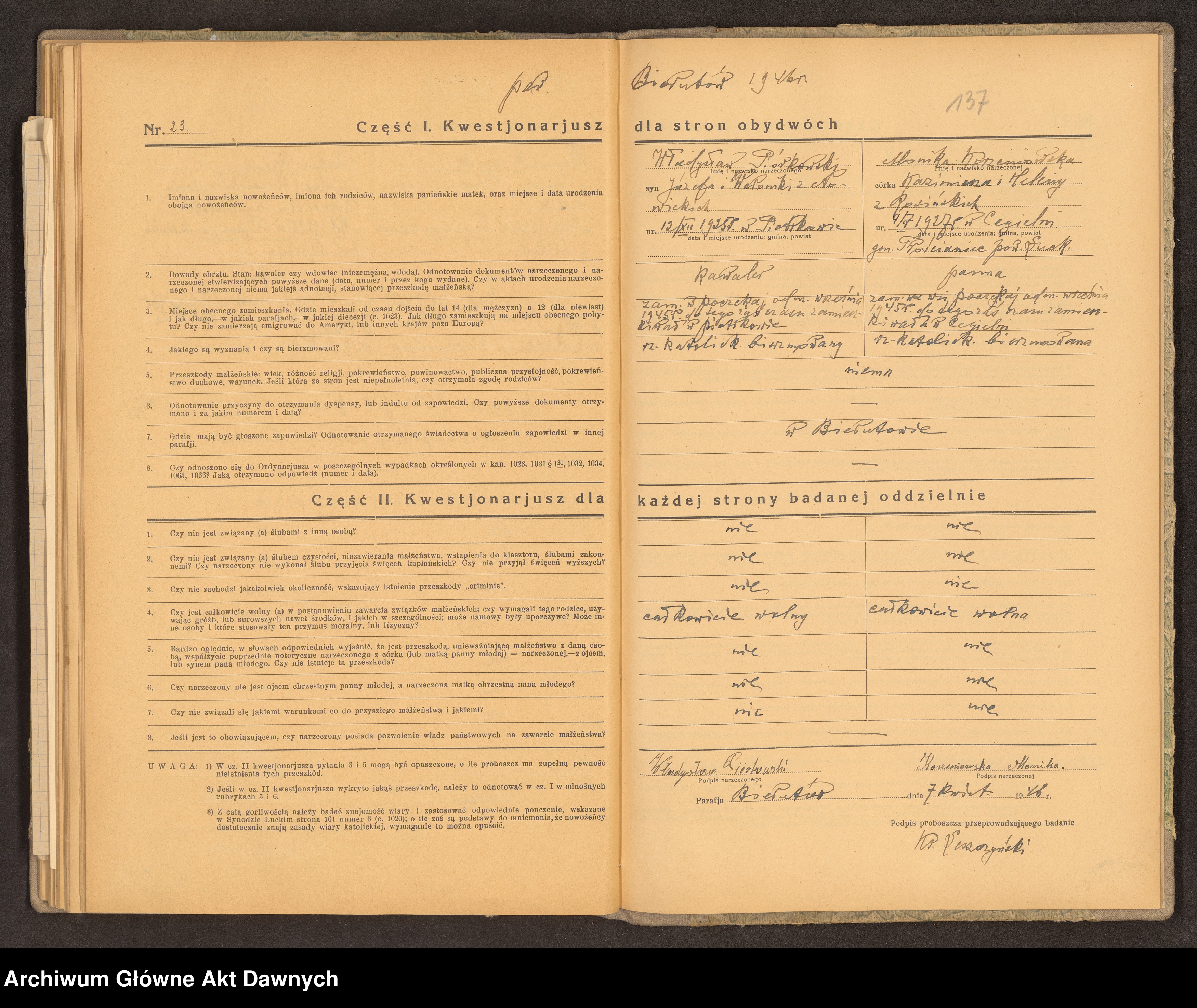 Skan z jednostki: Parafia: Warkowicze. Dekanat: Dubno. Księga egzaminów przedślubnych złożonych w parafii.