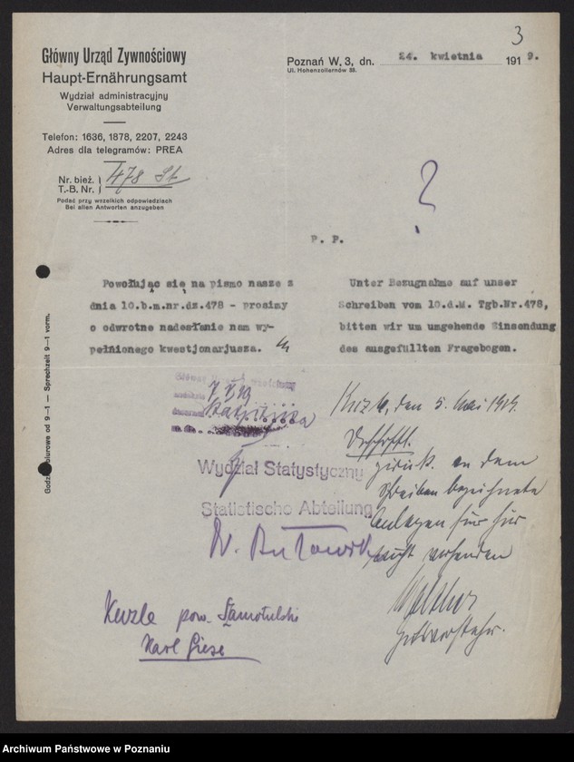 Obraz 5 z jednostki "[Kwestionariusze statystyczne dotyczące suszarni i krochmalni ziemniaków]"