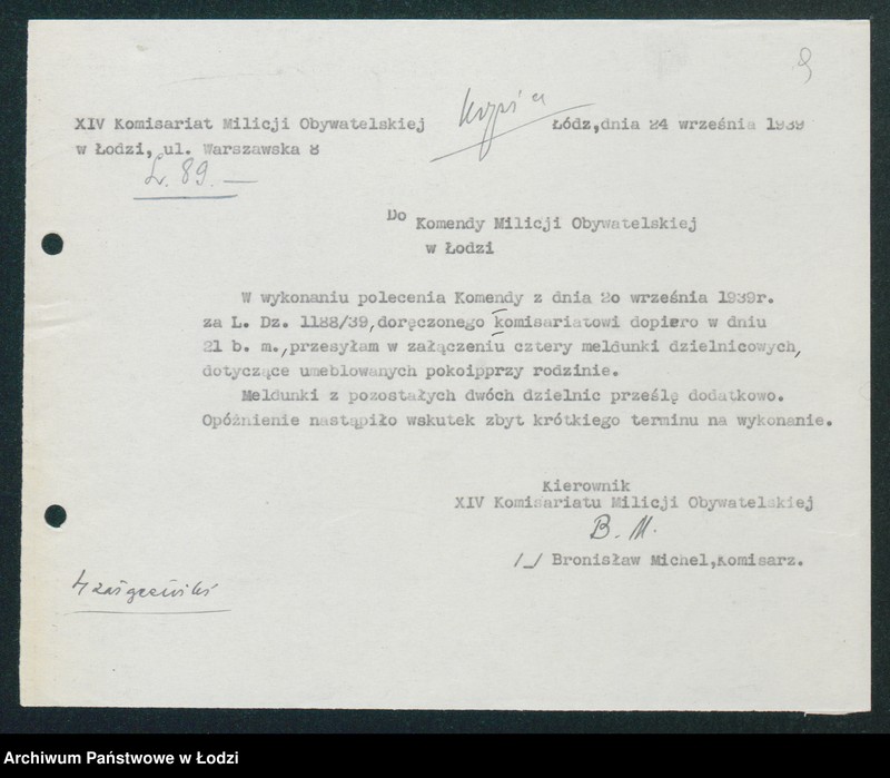 Obraz 11 z jednostki "[Akta XIV Komisariatu Milicji Obywatelskiej - pokwitowania oddanej broni, spisy wolnych lokali, rowerów i motocykli]"