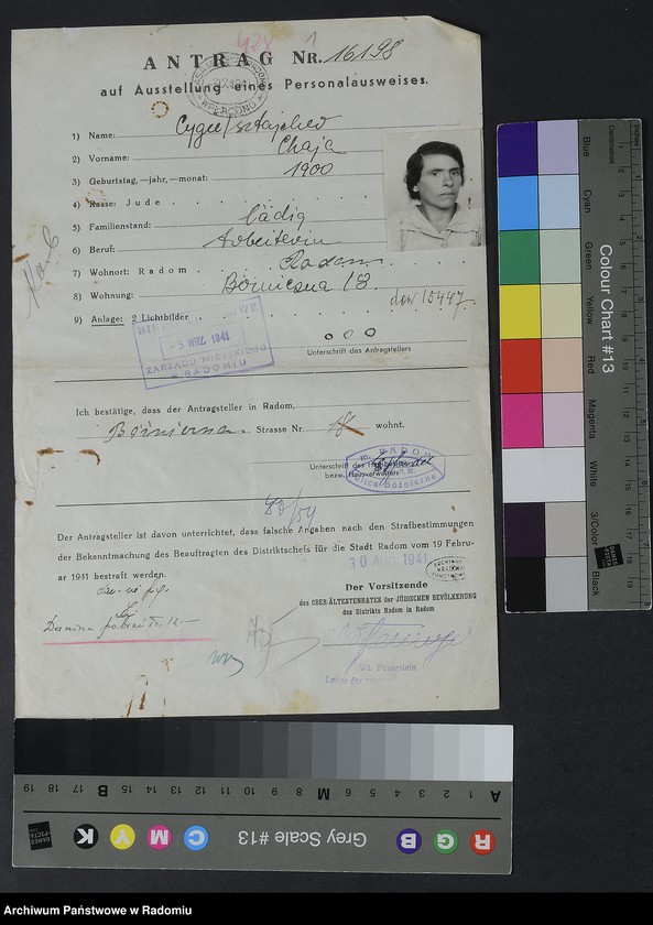 Obraz 5 z jednostki "[Wnioski o wydanie dowodów osobistych oraz nie odebrane dowody Cygielsztajcher - Cyngiser]"