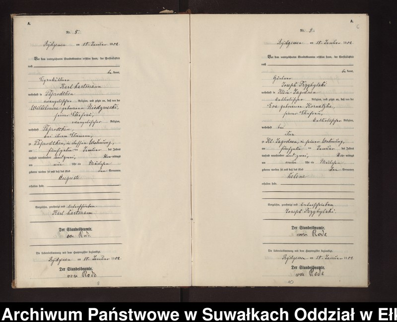 image.from.unit.number "Geburts-Neben-Register des Preussischen Standes-Amtes Rydzewen Kreis Lötzen"