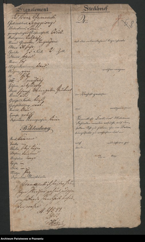 Obraz 10 z jednostki "A. betr. Personalia der polnischen Überläufer Franz und Sofia Adamczak /al. Gościniak, Adamiak/"