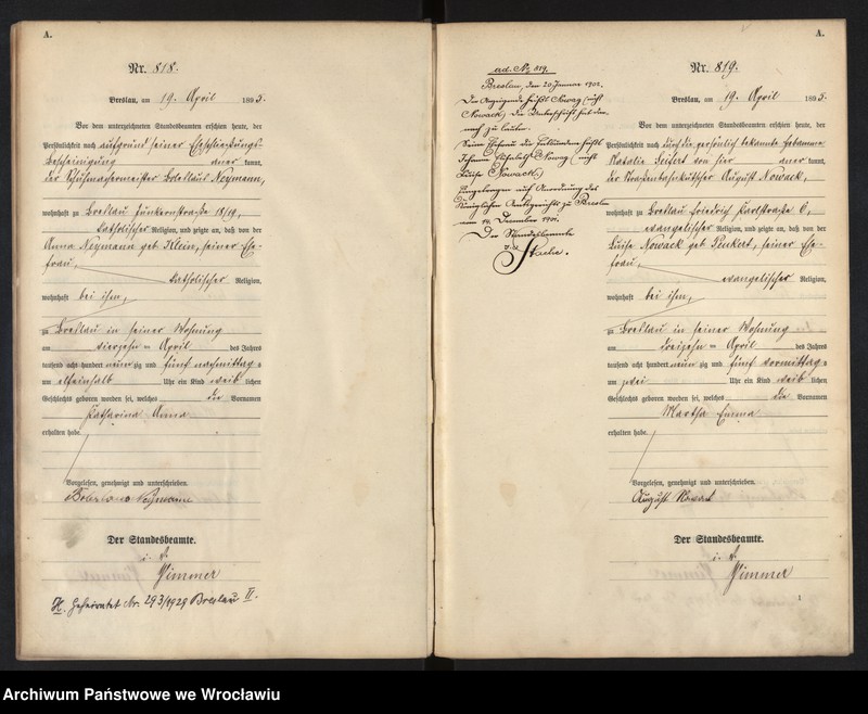 image.from.unit.number "Geburts-Haupt-Register Breslau I 1895 Band 3"