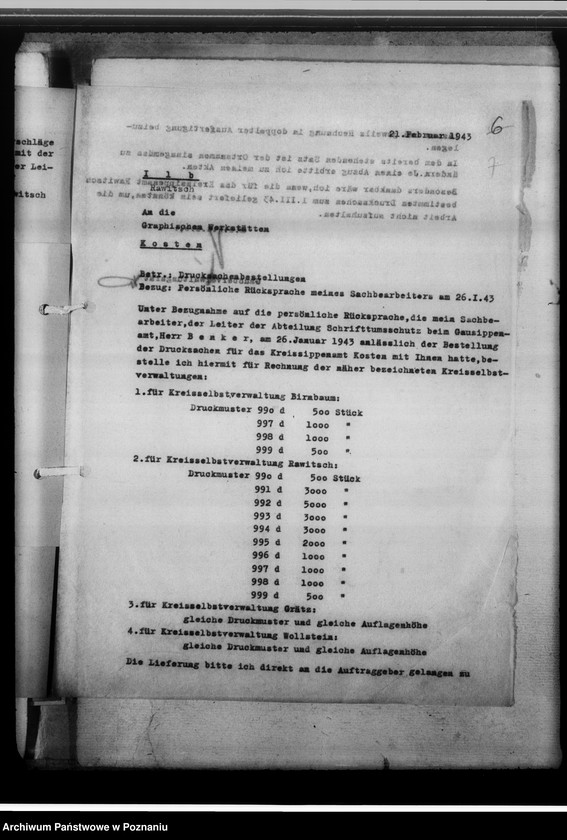 Obraz 11 z jednostki "[Korespondencja w sprawach organizacyjnych, sprawozdania z działalności], Kreissippenamt Rawitsch [Rawicz]"