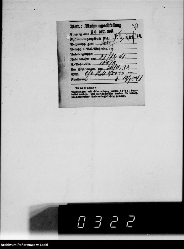 Obraz 16 z jednostki "fa.Hoppert. Rechnungen und Belege [za dostawy towarów dla Getta]"