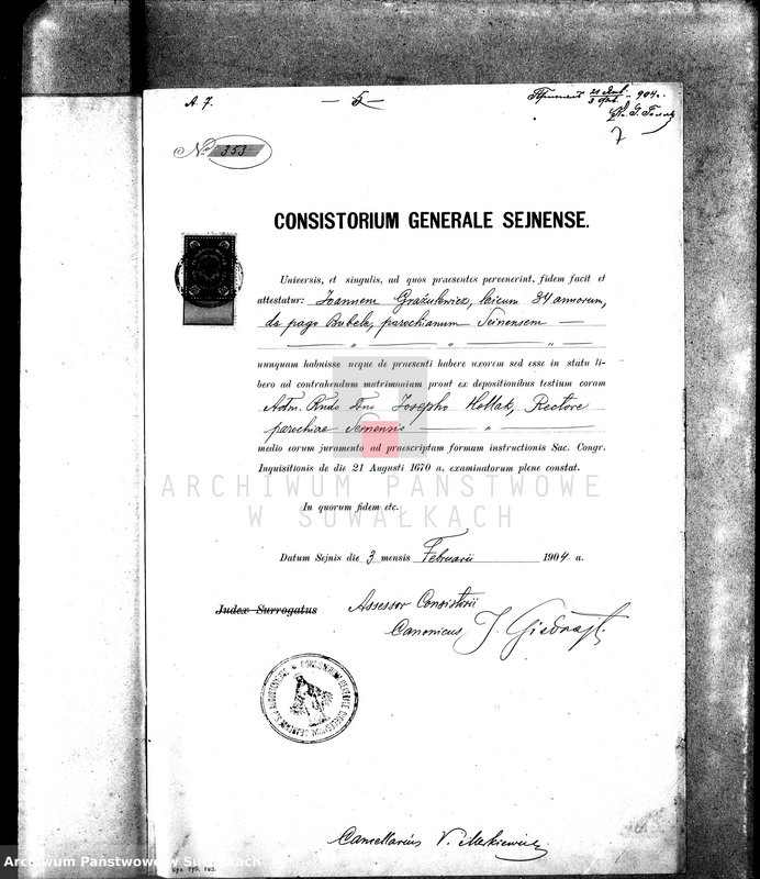 image.from.unit.number "[Dokumenty do akt małżeństw wyznania rzymskokatolickiego parafii w Sejnach]"