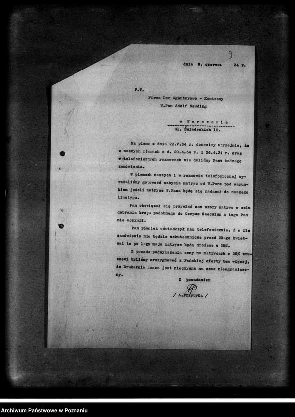 Obraz 13 z jednostki "Korespondencja z firmami: Tadeusz Drozdowski i Spółka z ograniczoną odpowiedzialnością oraz Dom Agentowo-Komisowy Adolf Neuding w sprawi maszyn i części linotypowych"