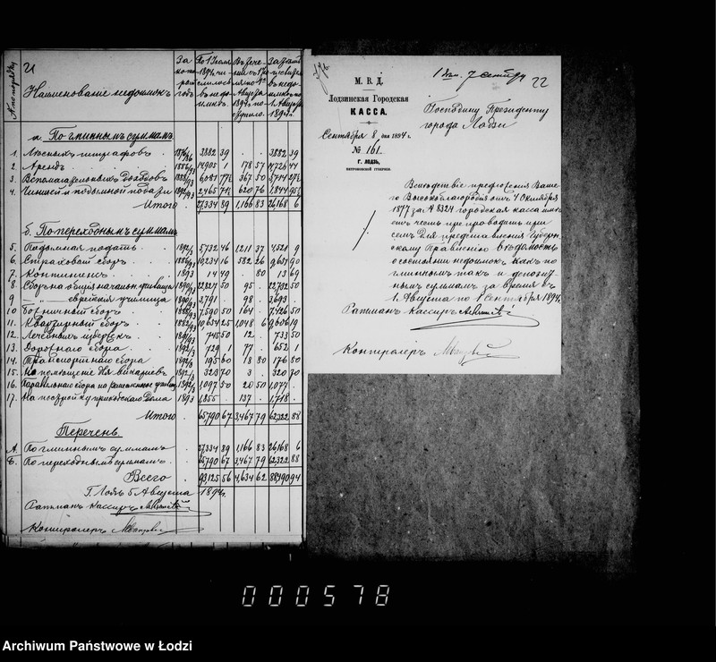 Obraz 19 z jednostki "O nedoimkach po lodzinskoj gorodskoj kasse za 1894 i 1895 gg po uezdnomu kaznačejstvu za pol 1895 g"