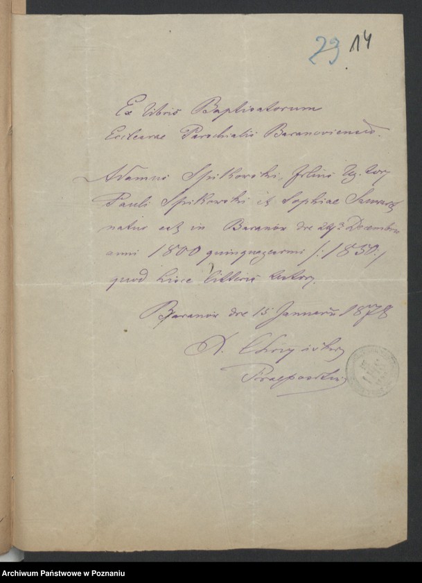 Obraz 15 z jednostki "Die von den Verlobten beigebrachten Urkunden zur Eheschliessung pro 1878"
