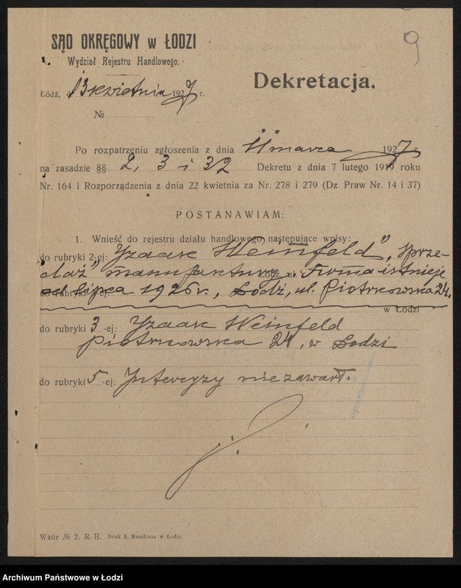 Obraz 11 z jednostki "Izaak Weinfeld- sprzedaż manufaktury"