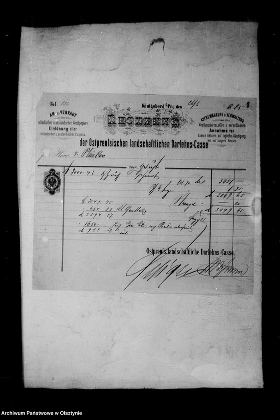Obraz 14 z jednostki "/Akten betr. Geldgeschäfte der Lehndorff mit der Ostpr. Landschaftlichen Darlehns- Casse, Kgb/"