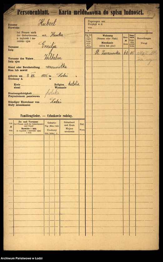 Obraz 7 z jednostki "[Spis ludności Łodzi] Hubermanowicz - Chwastowska"