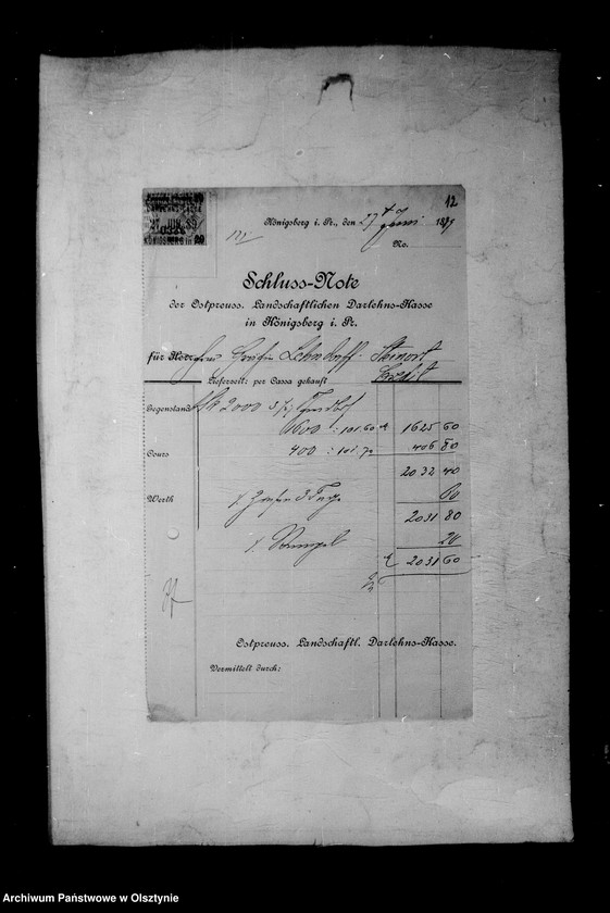 Obraz 20 z jednostki "/Akten betr. Geldgeschäfte der Lehndorff mit der Ostpr. Landschaftlichen Darlehns- Casse, Kgb/"