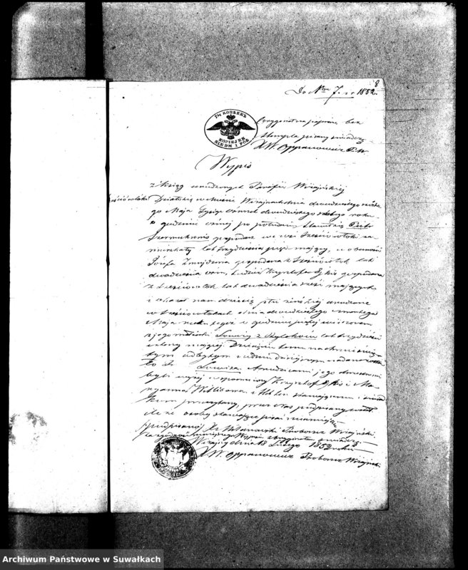 image.from.unit.number "Dowody do Aktów Małżeństw Parafij Ewangelickiej Wiżayny za rok 1852."
