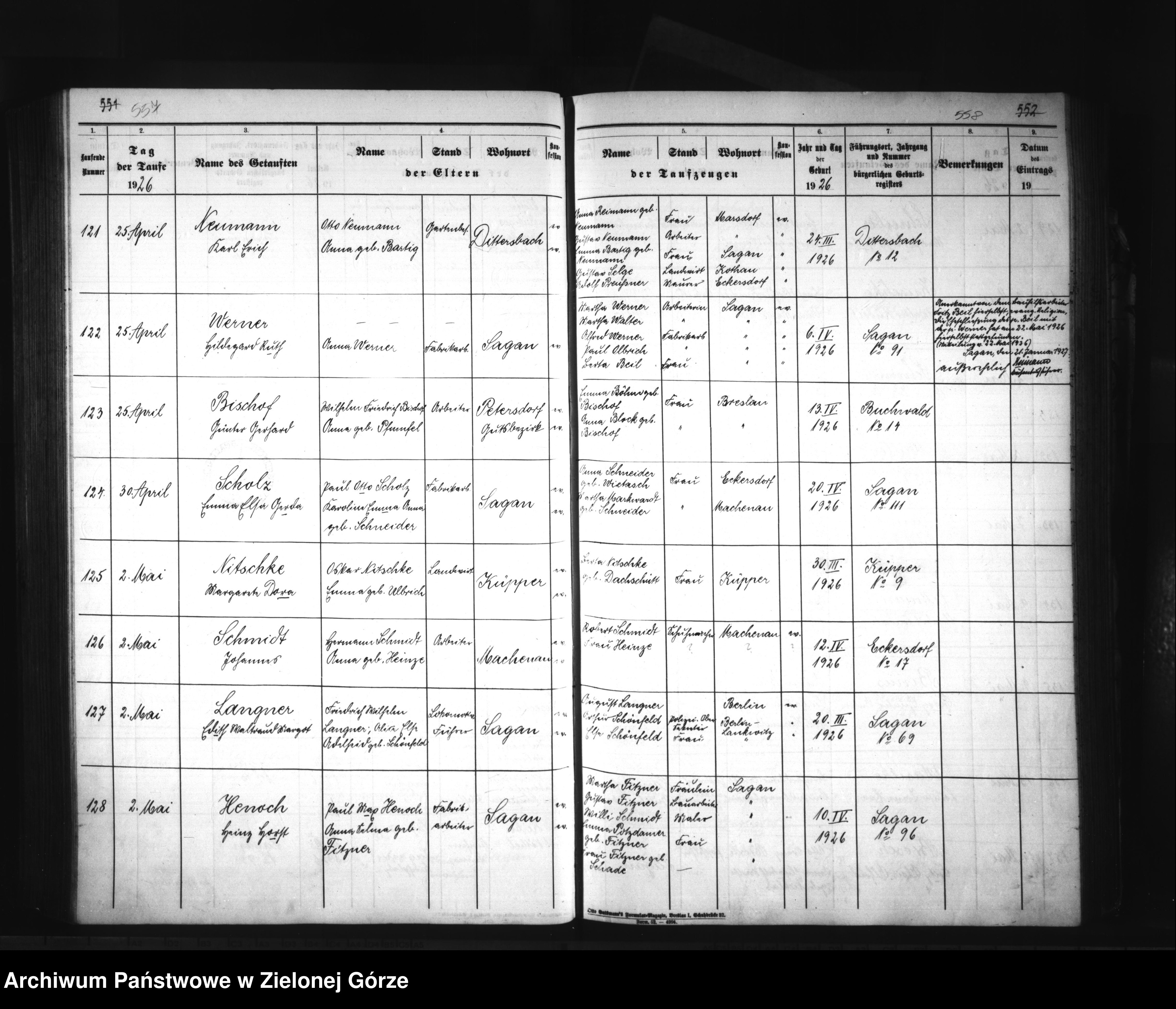 Skan z jednostki: Verzeichnis der Getauften der evangelischen Kirche zu Sachen angefangen 1. Januar 1921