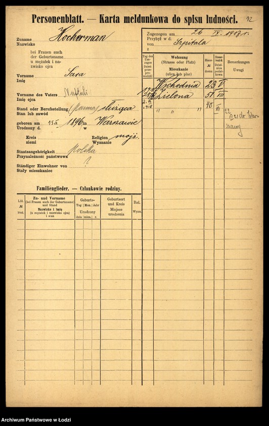 Obraz 14 z jednostki "[Spis ludności Łodzi] Hocherman - Hoferman"