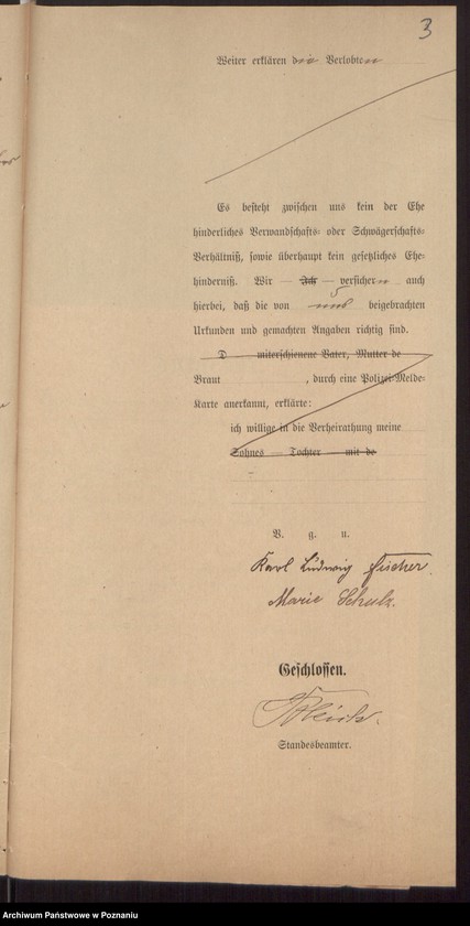 Obraz 5 z jednostki "Die von den Verlobten beigebrachten Urkunden zur Eheschliessung pro 1899"